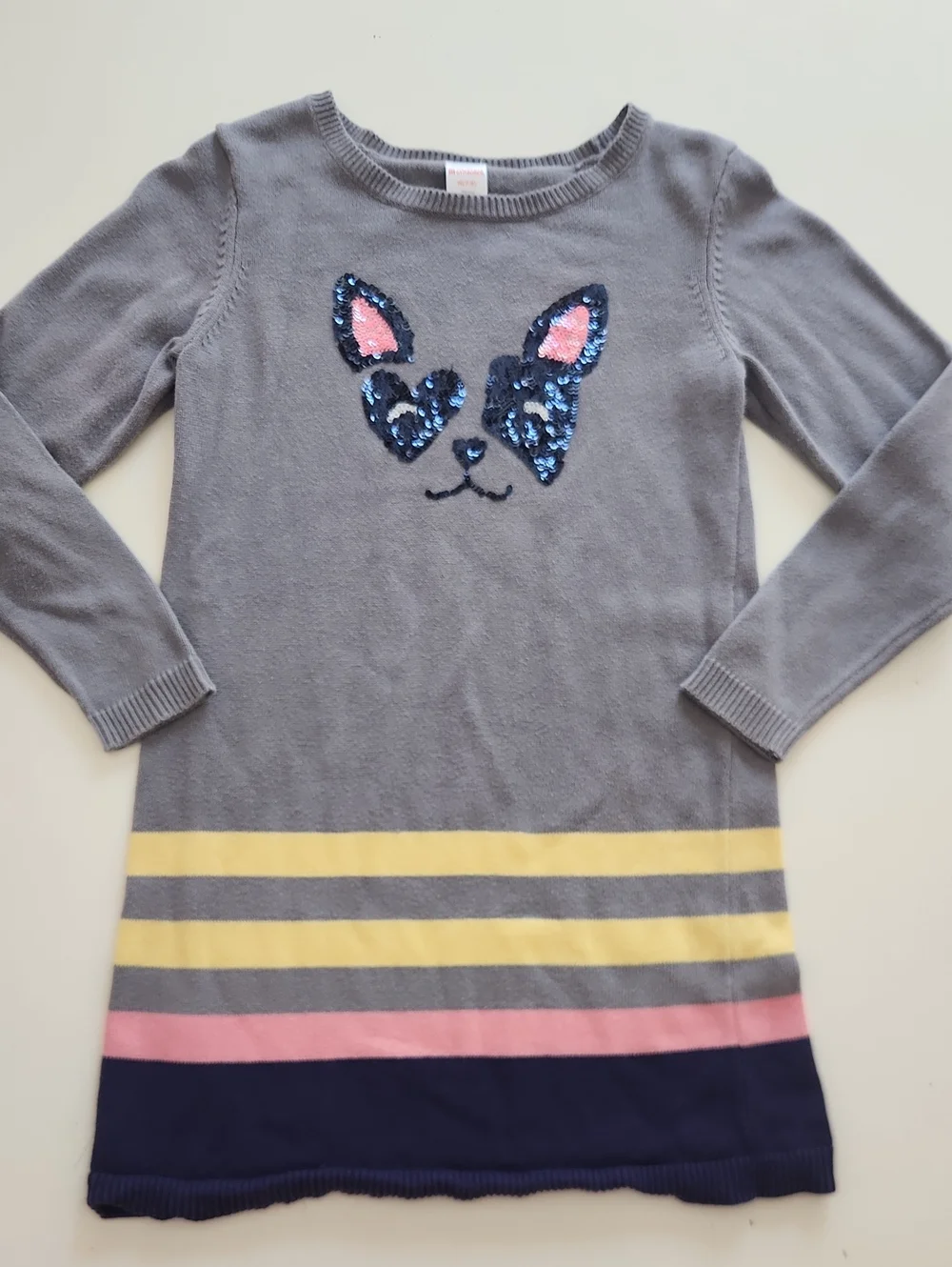 Gymboree Gray Dog Frenchie Knit Sweater Dress Medium 7 8